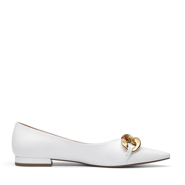 Chain Pointed Toe Ballet Flats - WHITE PU - 3